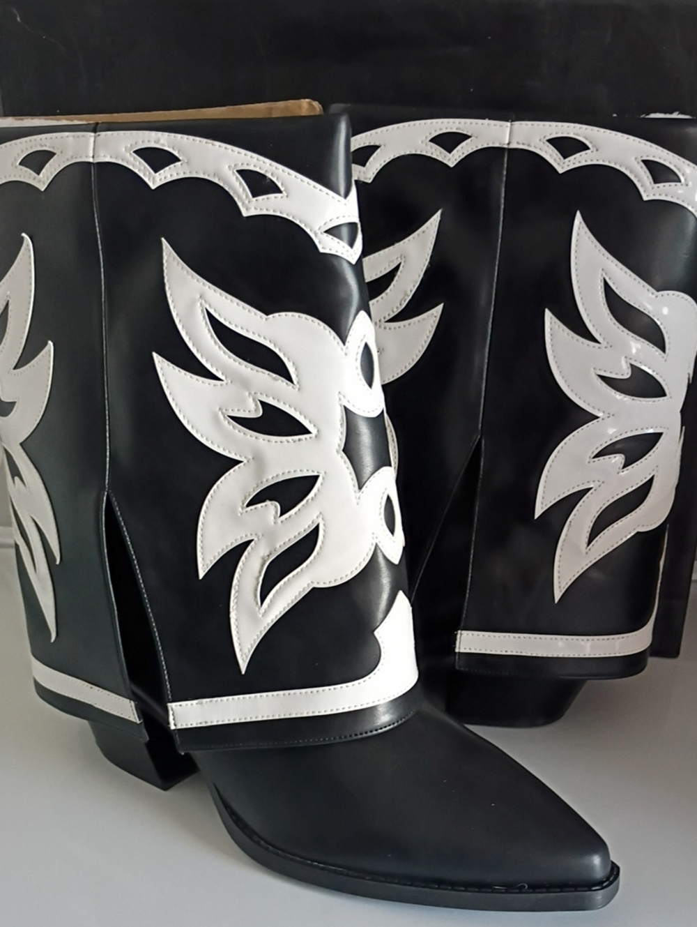 INC International Concepts Black and White Western Heeled Boots